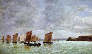 尤金 佈丹 Camaret, Fishing Boats off the Shore